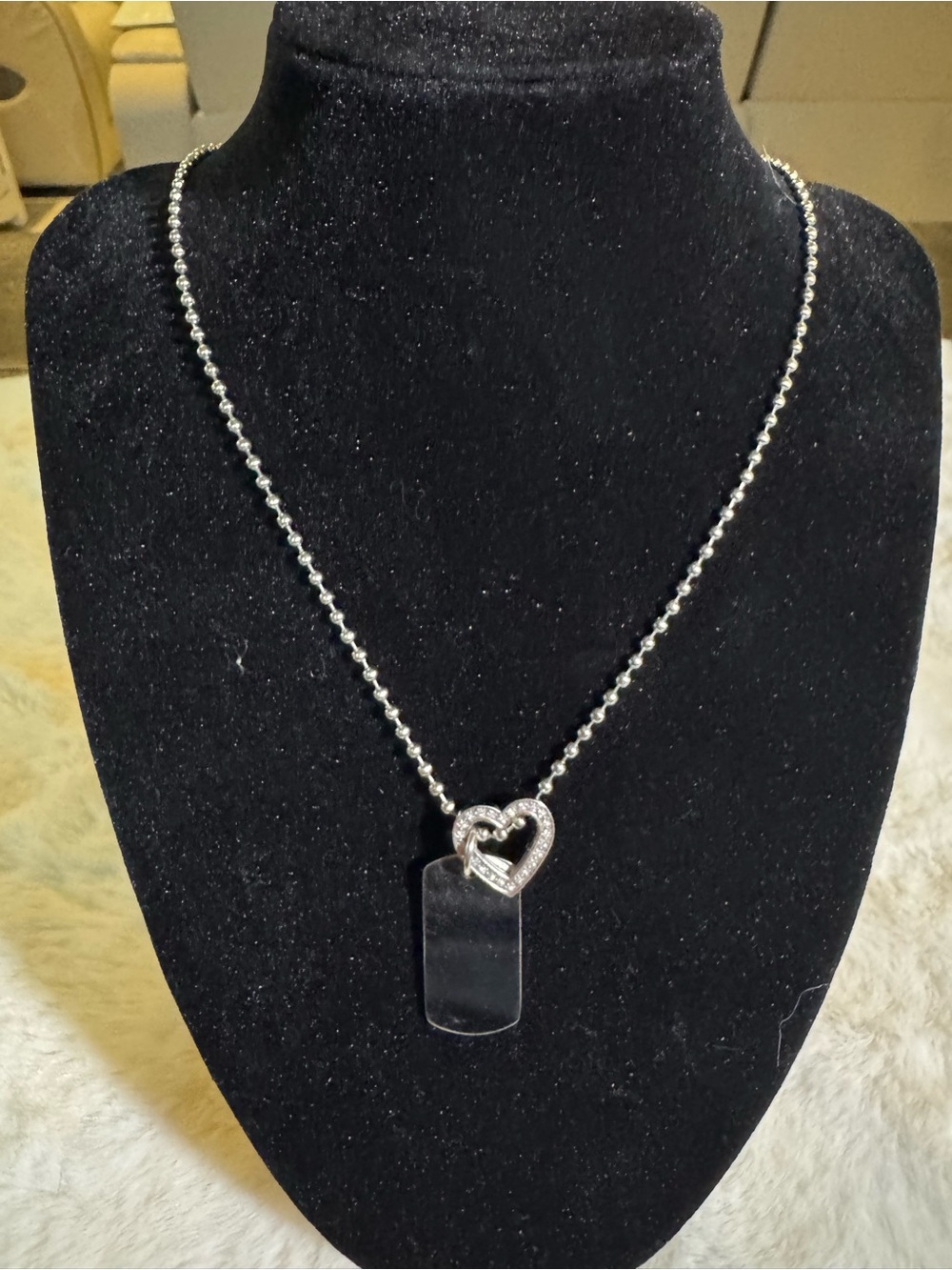 Silver Heart Pendant Dog Tag Necklace 20in stainless steel